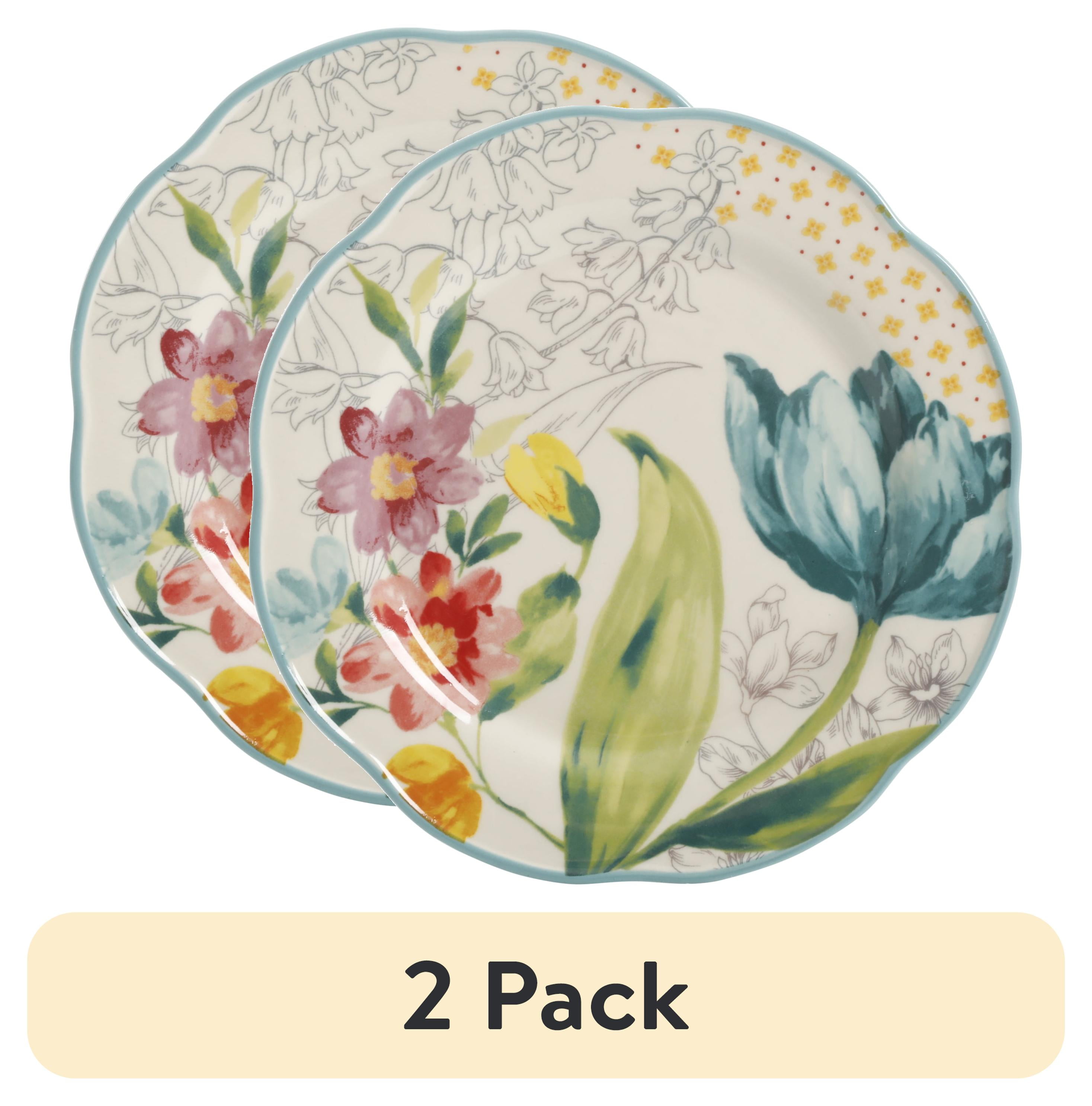 (2 pack) The Pioneer Woman Blooming Bouquet Blue Ceramic 8.75-inch Salad Plate