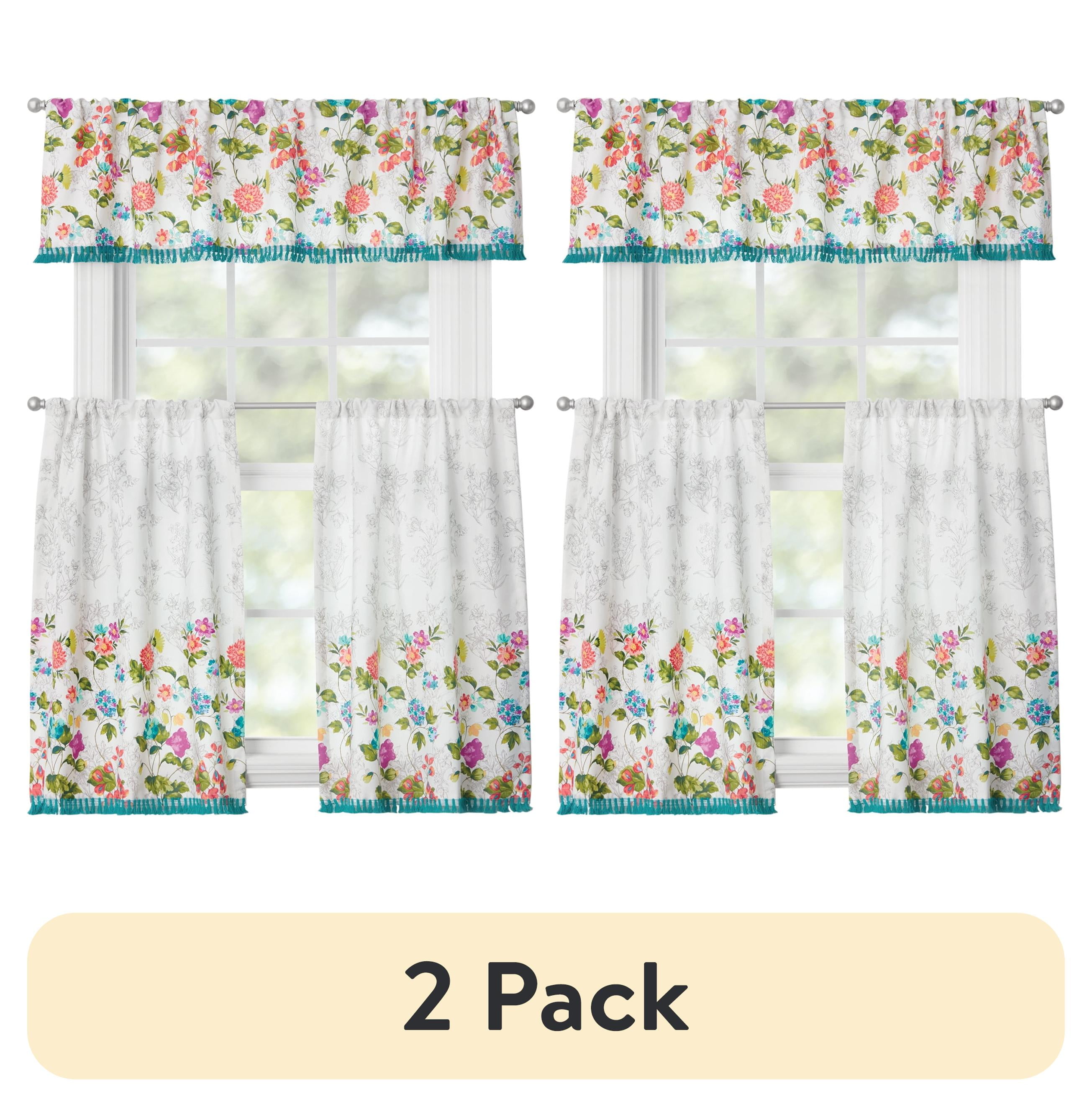 (2 pack) The Pioneer Woman Blooming Bouquet 3-Piece Curtain Tier Pair and Valance Set, 60 in x 36 in, Multi