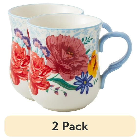 (2 pack) The Pioneer Woman Brilliant Blooms Stoneware Mug, 18 Ounces