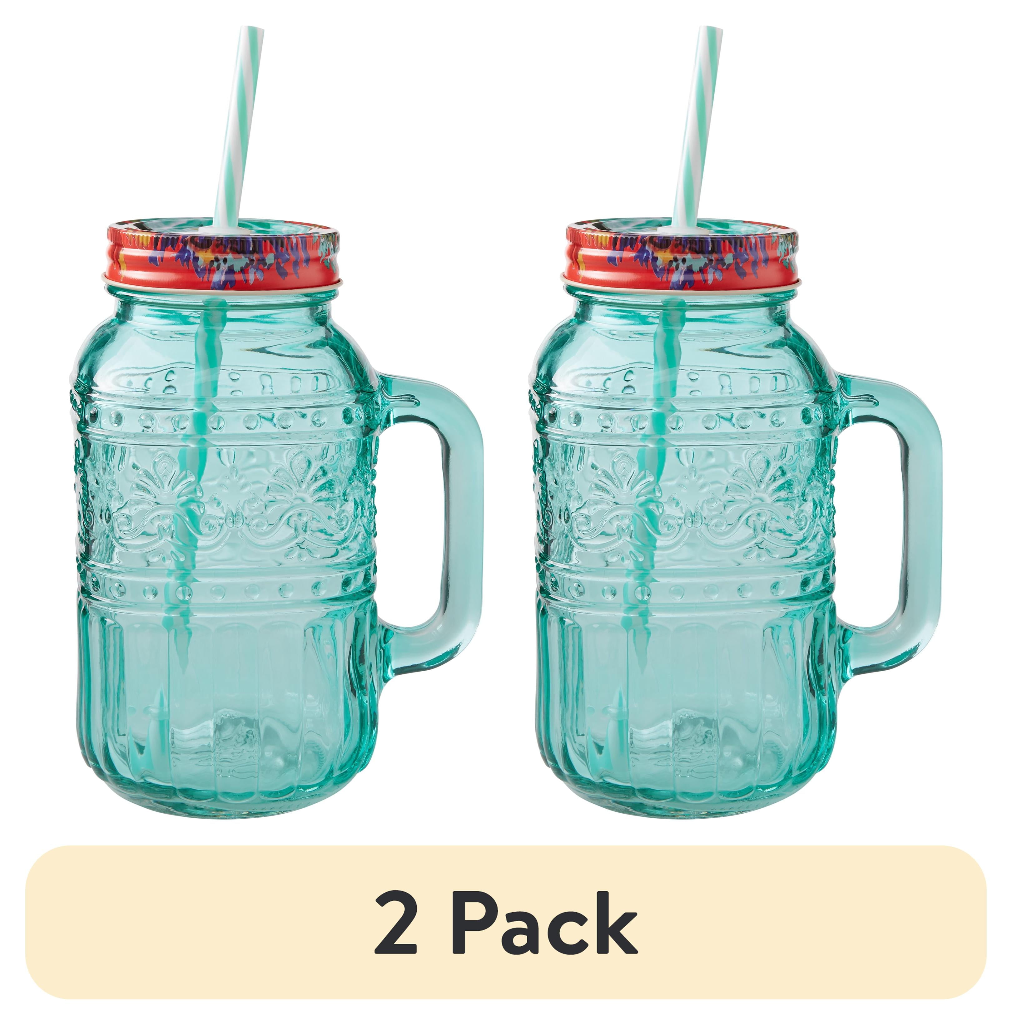 (2 pack) The Pioneer Woman Cassie 32-Fluid-Ounce Mason Jar Tumbler, Teal