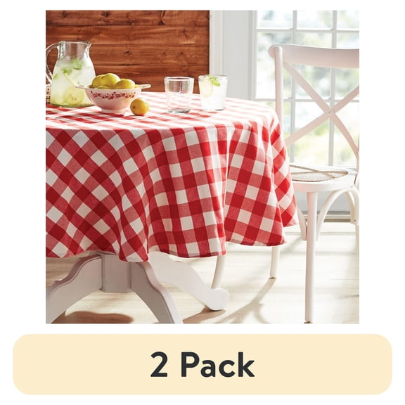 (2 pack) The Pioneer Woman Charming Check Tablecloth, Multicolor, 70" Round