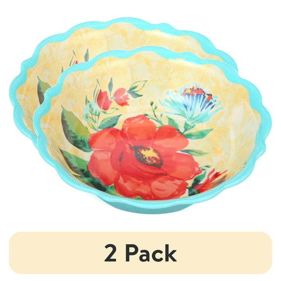 (2 pack) The Pioneer Woman Delaney Melamine Bowl, Teal