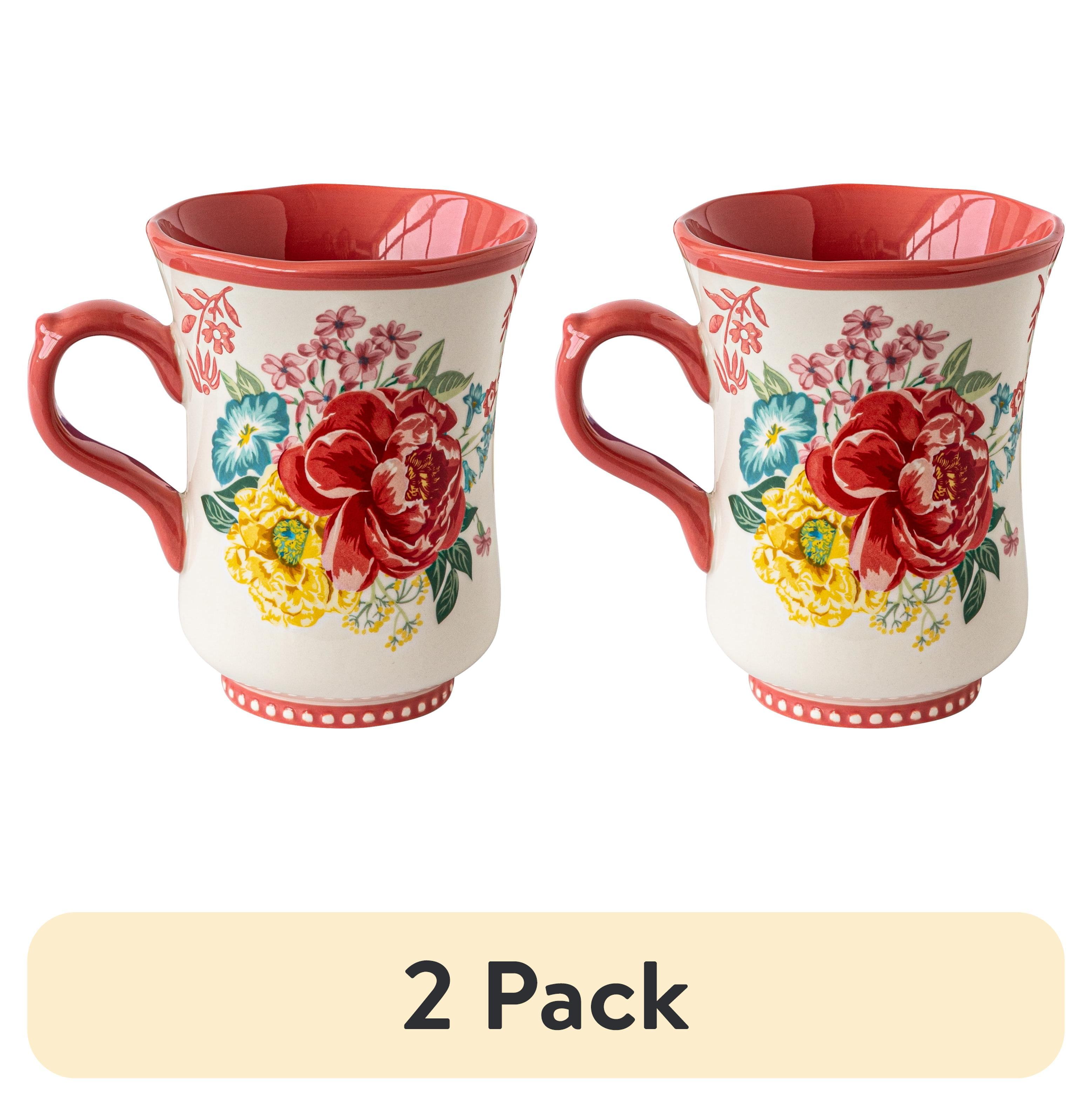(2 pack) The Pioneer Woman Fancy Flourish 18 Fluid Ounce Stoneware Mug, Pink