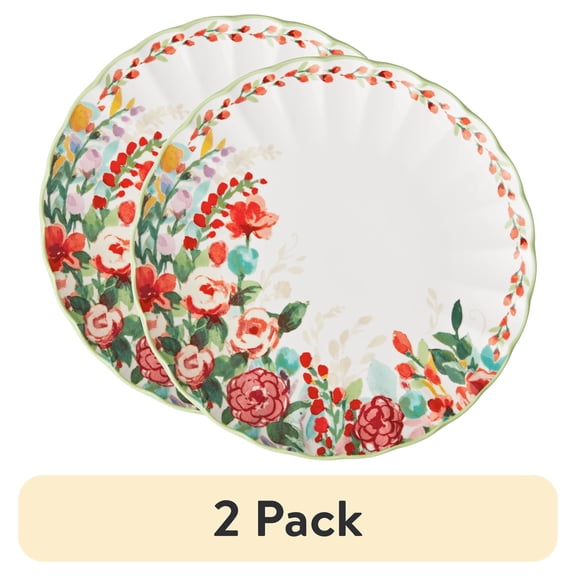 (2 pack) The Pioneer Woman Painted Meadows 10.5-inch Green Ceramic Dinner Plate