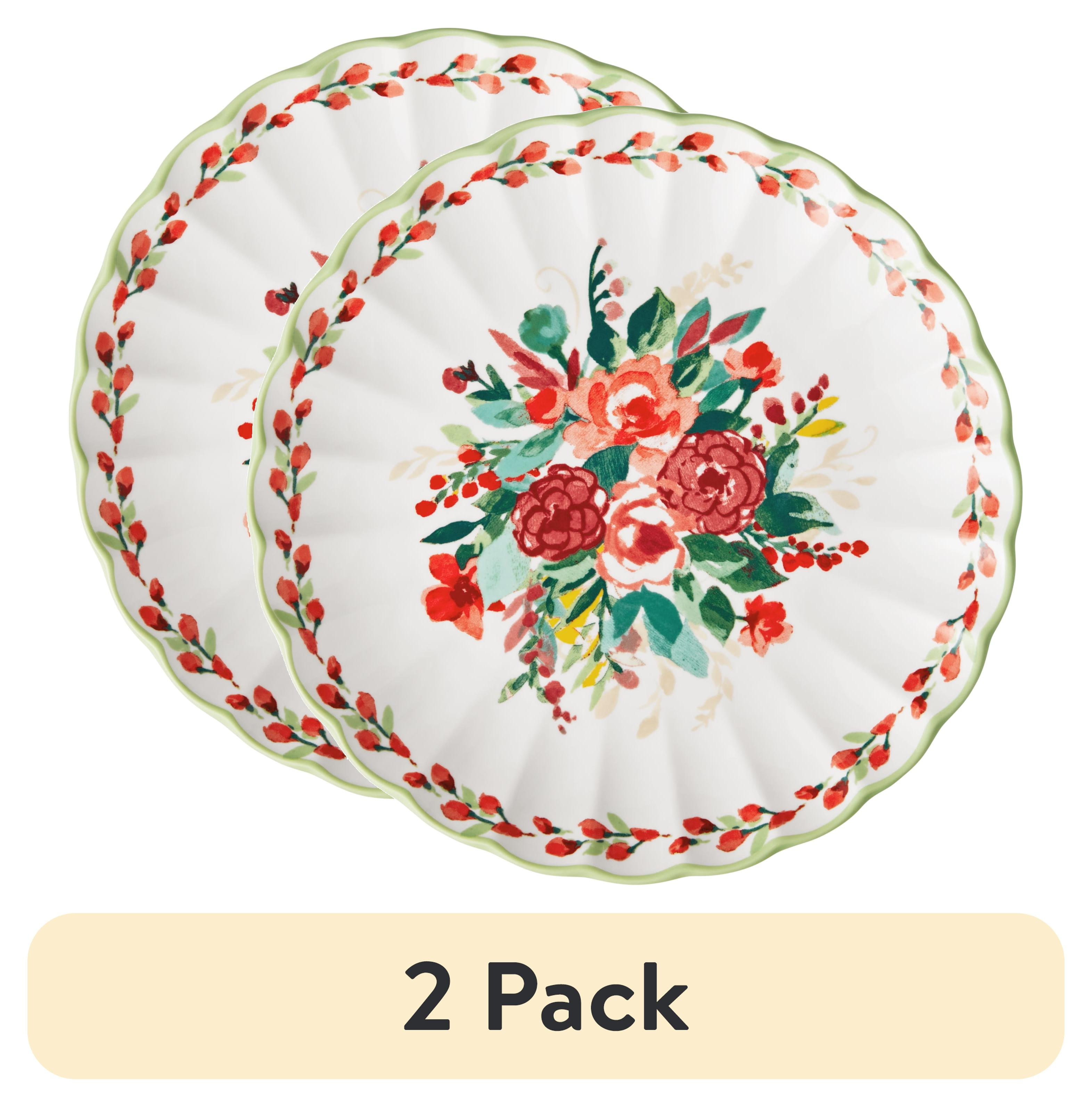 (2 pack) The Pioneer Woman Painted Meadows 8.46-inch Green Floral Ceramic Salad Plate