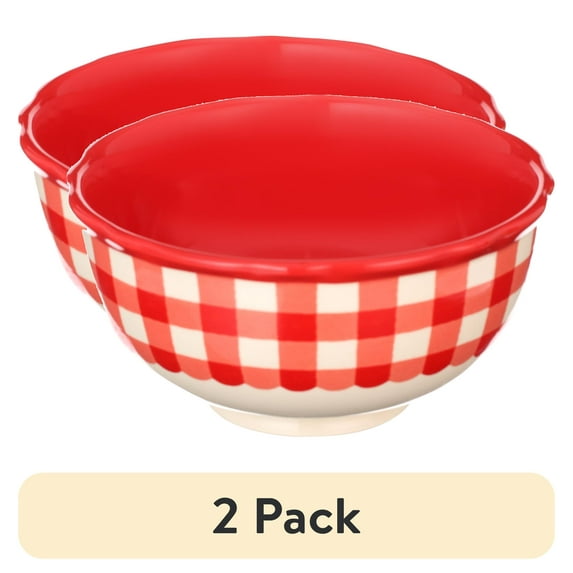 (2 pack) The Pioneer Woman Red Gingham Ceramic Bowl
