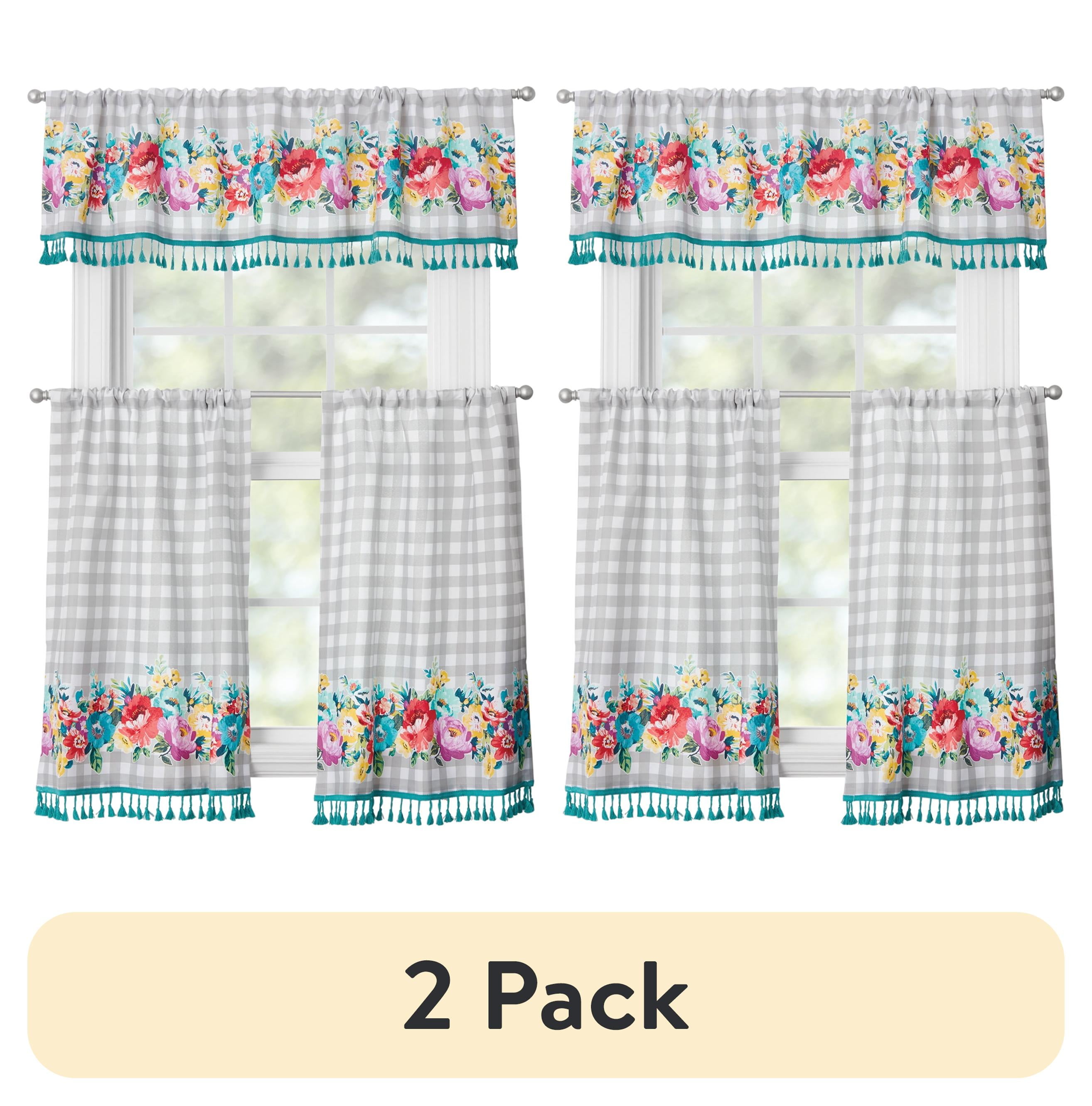 (2 pack) The Pioneer Woman Sweet Romance 3-Piece Curtain Tier Pair and Valance Set, 60 in W x 36 in L, Multi