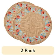 (2 pack) The Pioneer Woman Sweet Rose Embroidered Jute Round Placemat, Multicolor, 15"