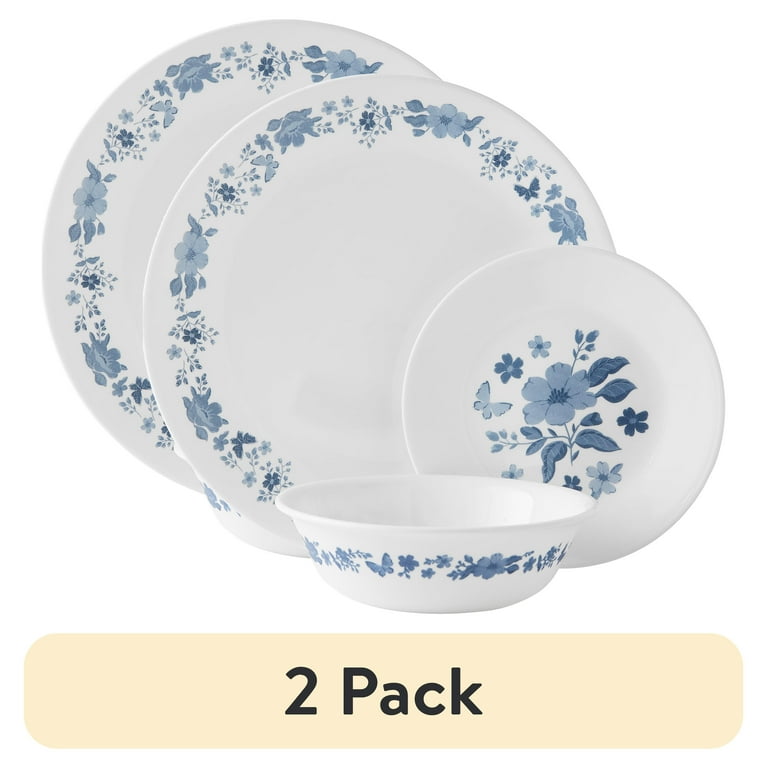 Corelle 青い花模様 皿とボウルセット 2 pack) The Pioneer Woman by Corelle 12-Piece Dinnerware Set, Evie