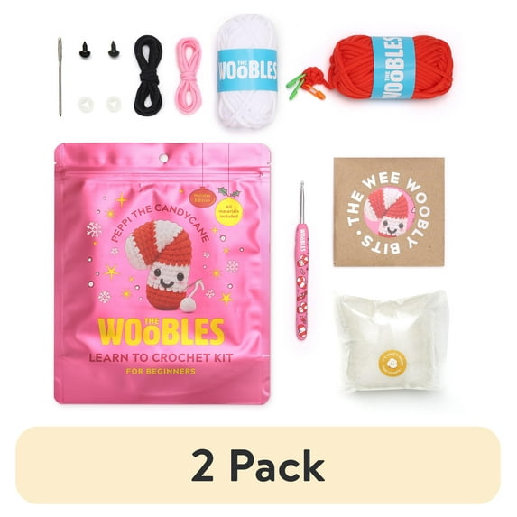 (2 pack) The Woobles Beginner Crochet Amigurumi Kits - Peppi the Candy Cane