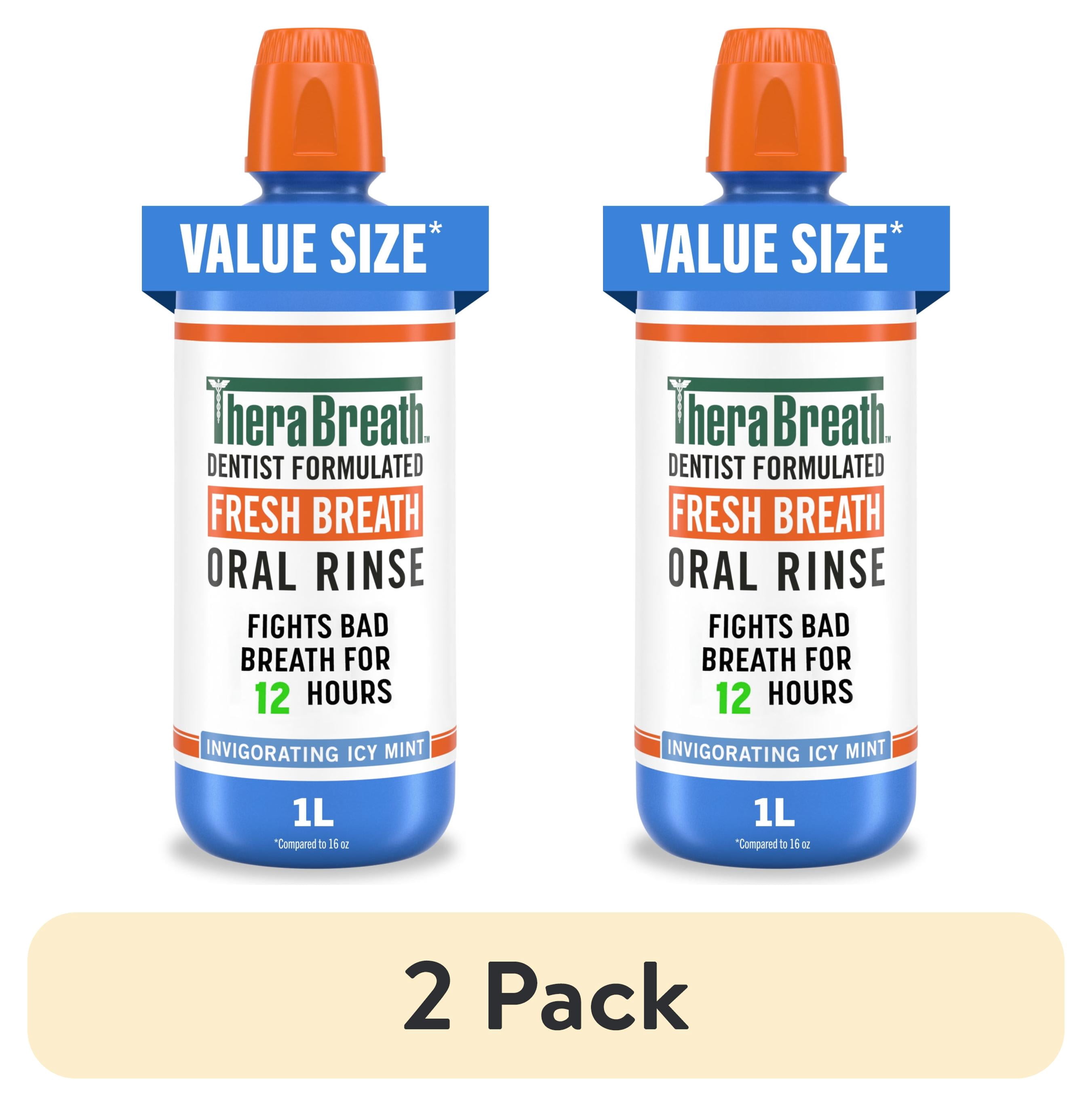 (2 pack) TheraBreath Fresh Breath Mouthwash, Icy Mint, Alcohol-Free Mouthwash for Adults, 1 Liter