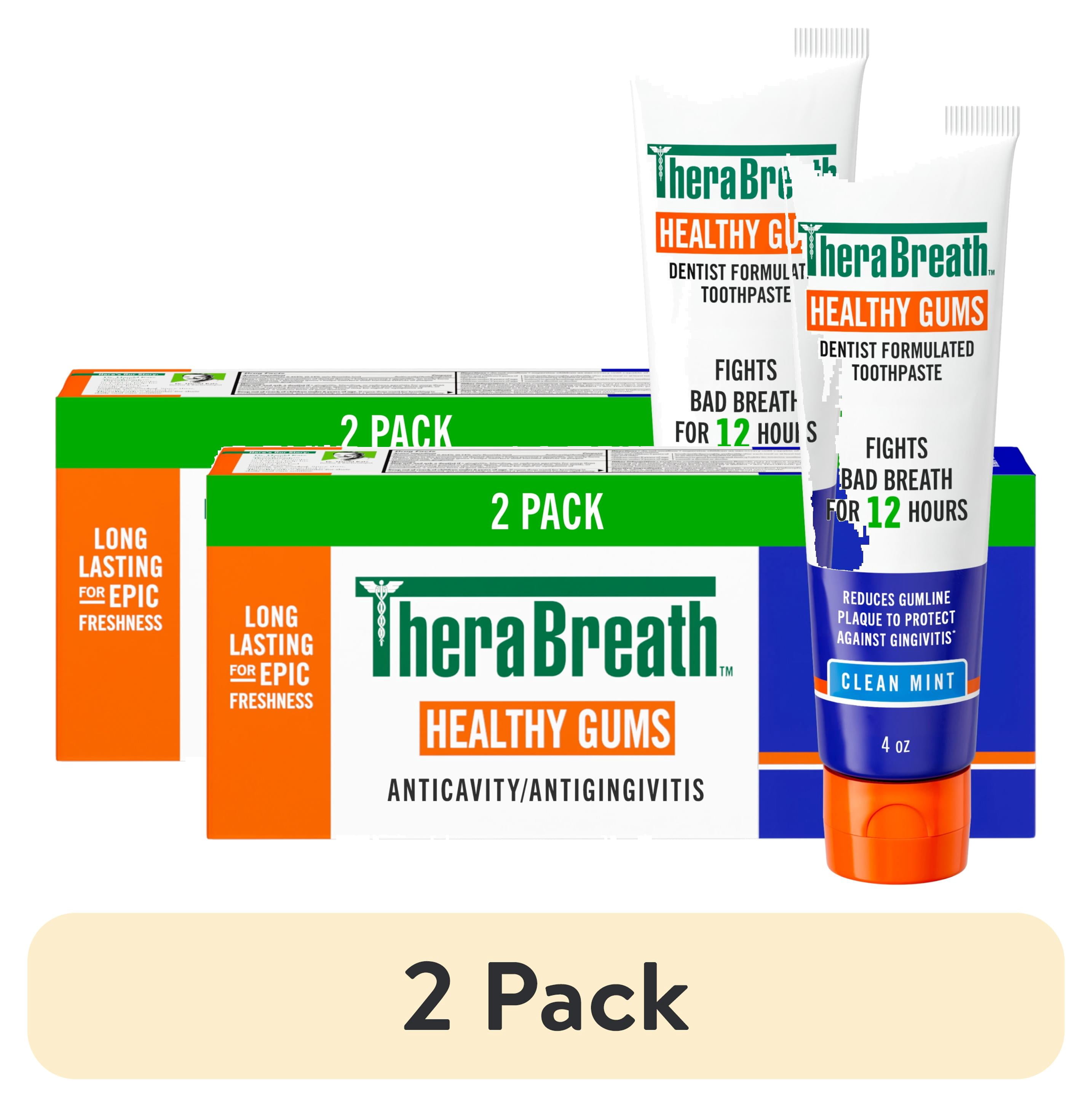 (2 pack) TheraBreath Healthy Gums Toothpaste, Anticavity & Gingivitis Protection, Clean Mint, 4 oz, 2-Pack