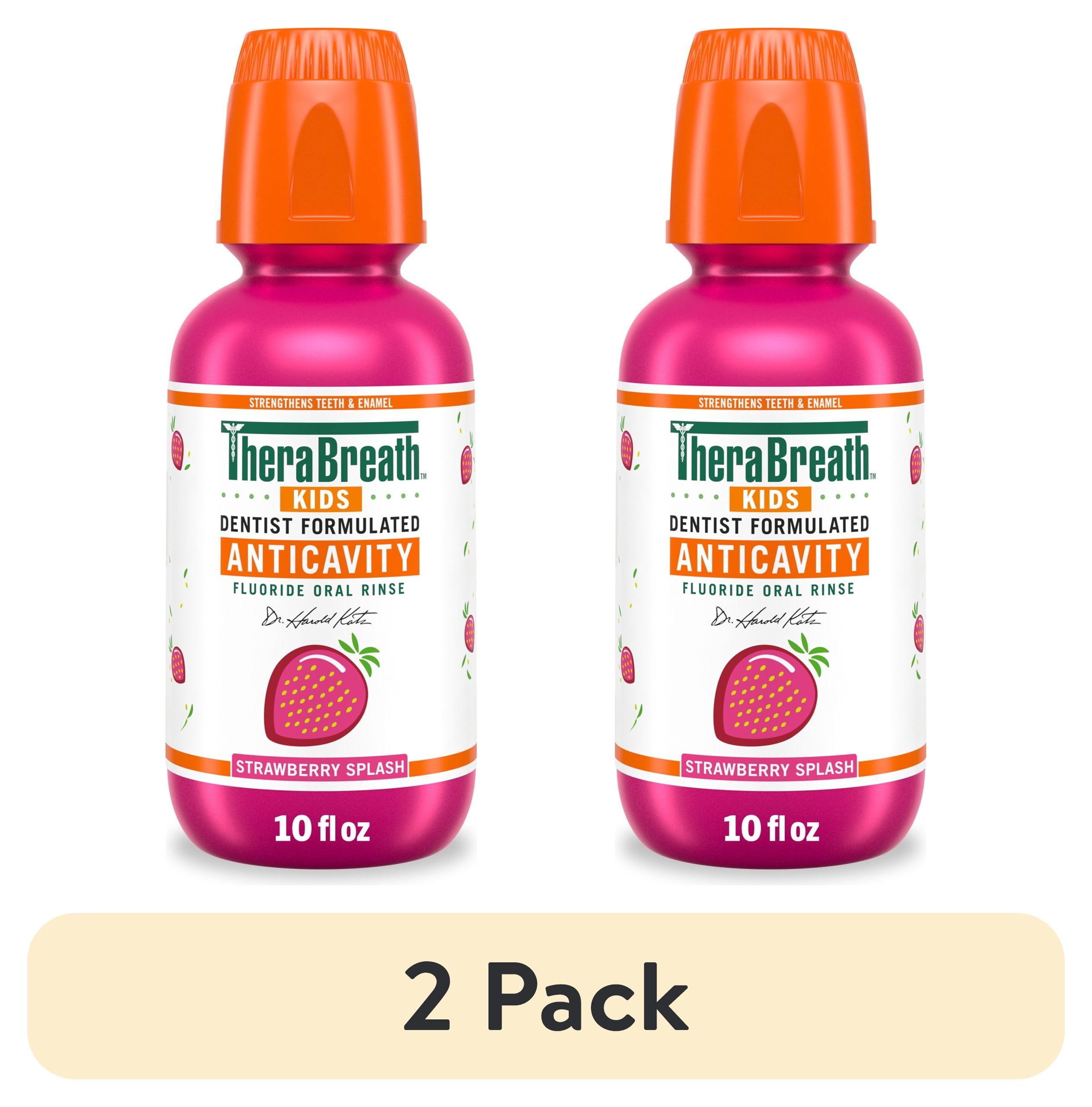 (2 pack) TheraBreath Kids Mouthwash with Fluoride, Organic Strawberry Splash, Anticavity, 10 fl oz