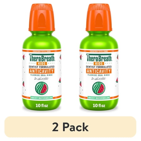 (2 pack) TheraBreath Kids Mouthwash with Fluoride, Organic Wacky Watermelon, Anticavity, 10 fl oz