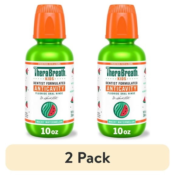 (2 pack) TheraBreath Kids Mouthwash with Fluoride, Organic Wacky Watermelon, Anticavity, 10 fl oz