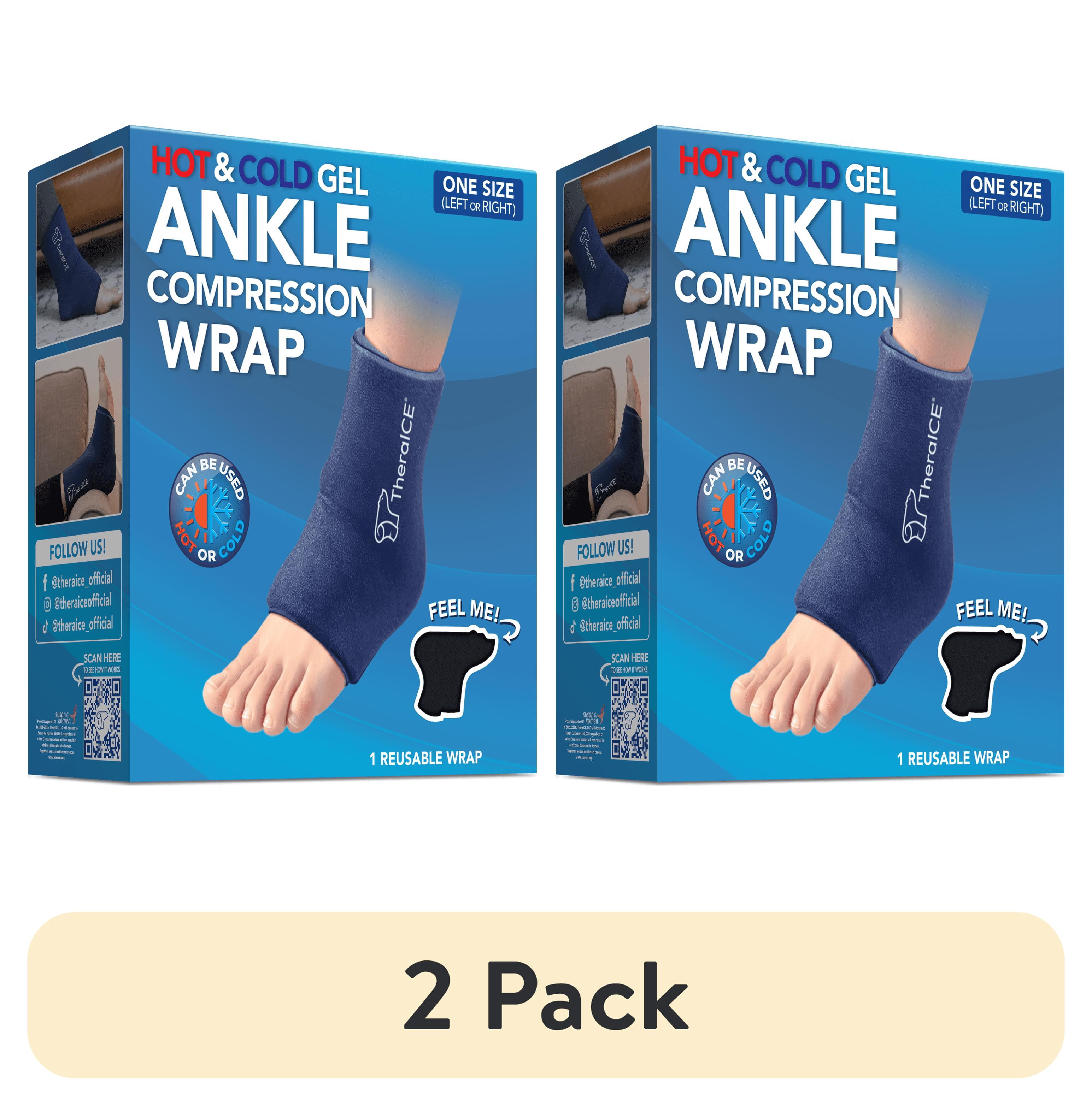 (2 pack) TheraICE Hot & Cold Gel Ankle Compression Ankle Wrap for Women & Men, Compression Socks