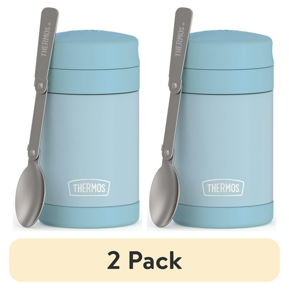 (2 pack) Thermos Vaccum Insulated Stainless Steel Food Jar with Spoon, 16oz, Glacier Blue, Ideal Use for Workday Meals and Travel, Made for Portable Food Storage, Dishwasher Safe, For Hot and Cold Food
