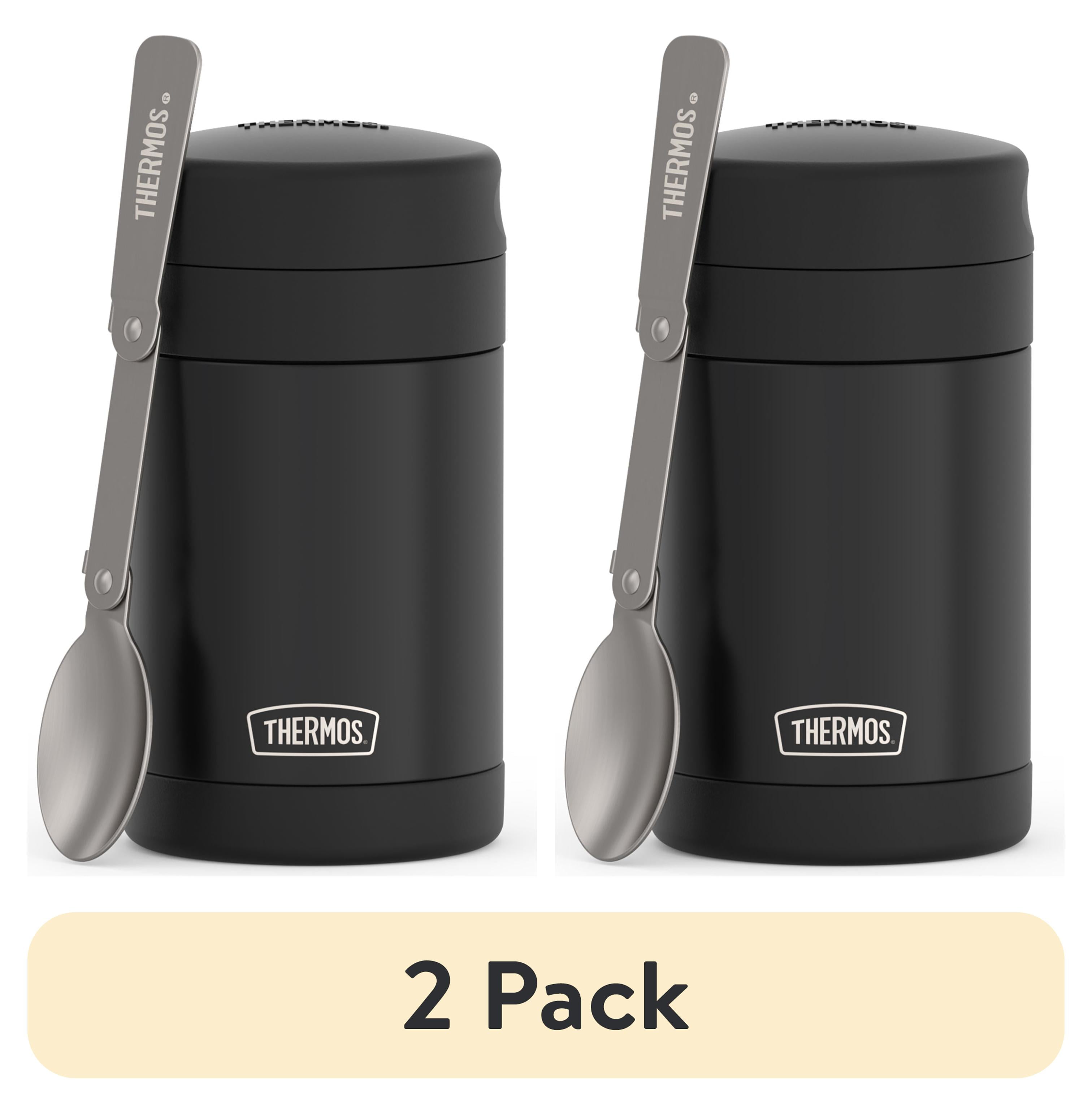 (2 pack) Thermos 16oz Vacuum Insulated Food Jar with Full Size Spoon, Black, Ideal Use for Workday Meals and Travel, Made for Portable Food Storage