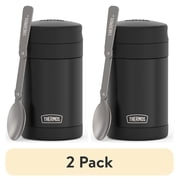 2 pack 2 pack Thermos Vacuum Insulated Food Jar with Folding Spoon, Black, 16 Ounce