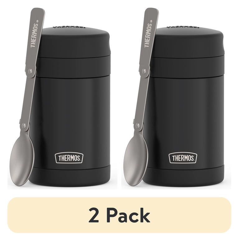 (2 pack) (2 pack) Thermos Vacuum Insulated Food Jar with Folding Spoon, Black, 16 Ounce