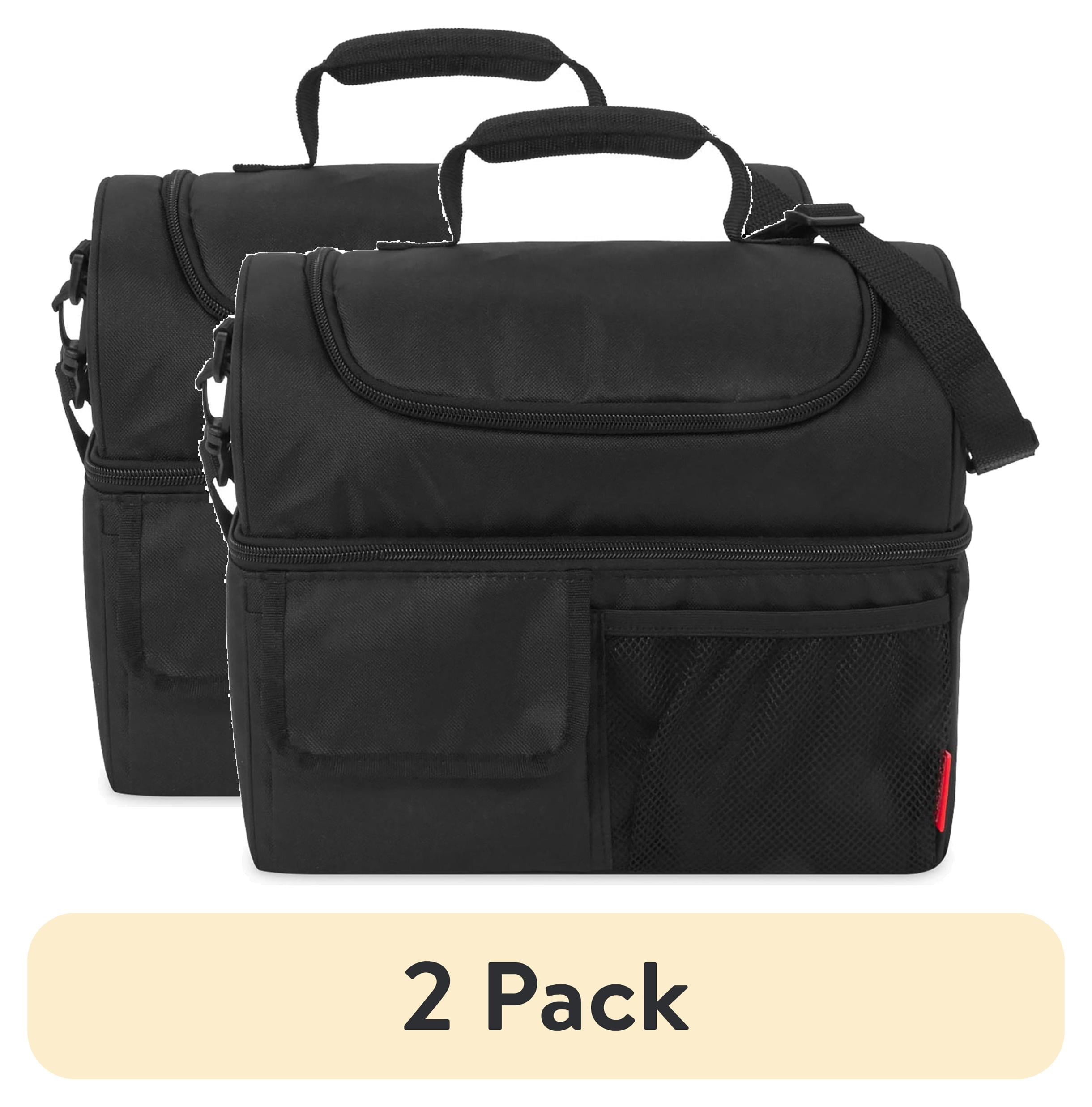 (2 pack) Thermos Lunch Cooler, Black, Adult Soft-Sided Cooler for Portable Food Storage, Ideal for Work and Travel