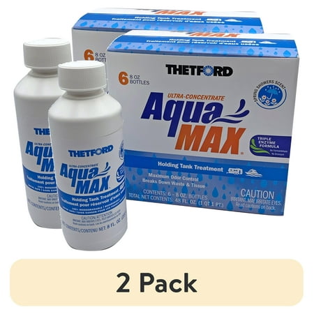 (2 pack) Thetford Aqua MAX® Spring Showers RV and Marine Black and Grey Holding Tank Treatment, 6 x 8-oz Liquid (96634), spring showers scent
