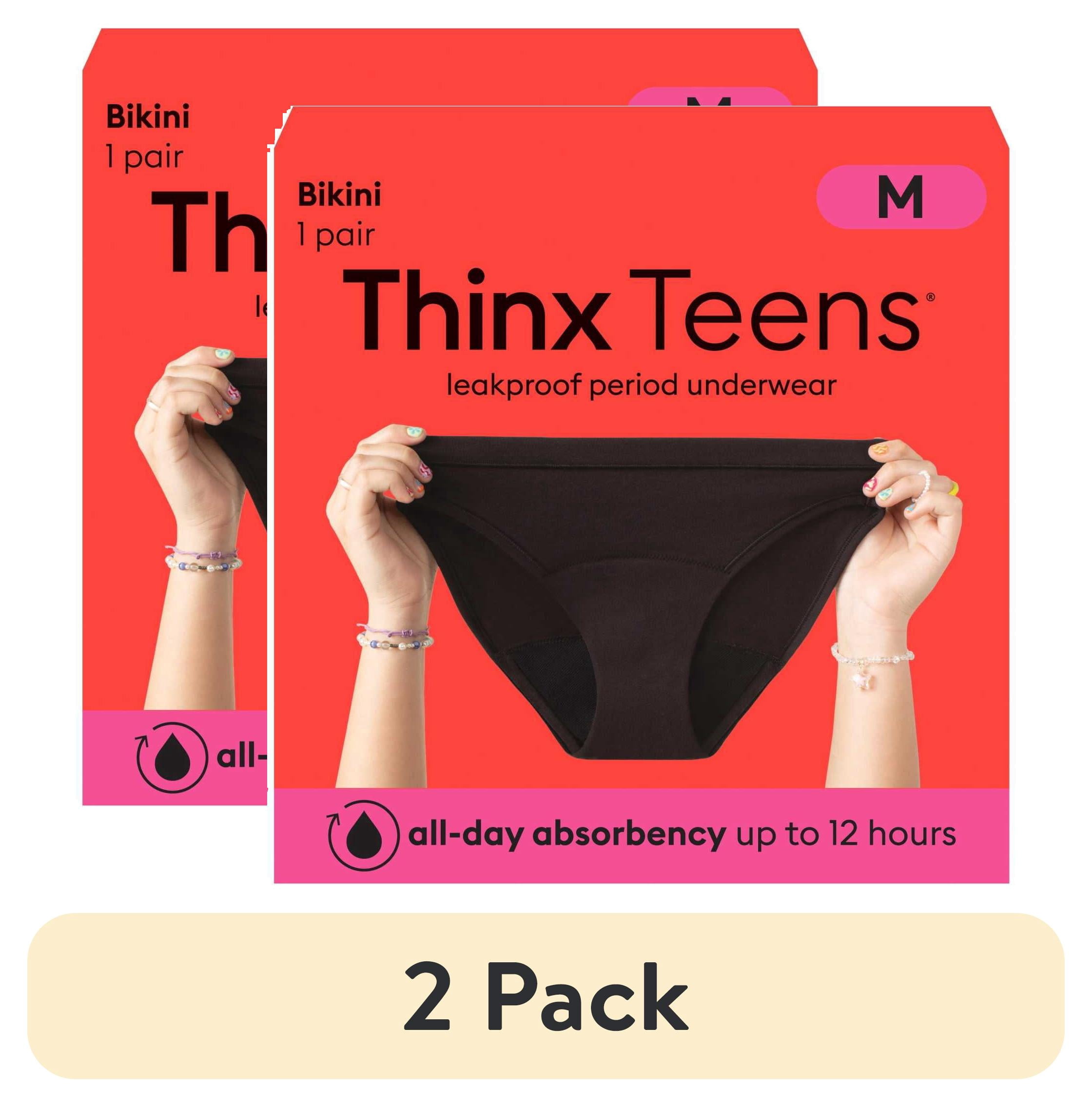 (2 pack) Thinx Teens Period Underwear for Teens, Black, S-XL