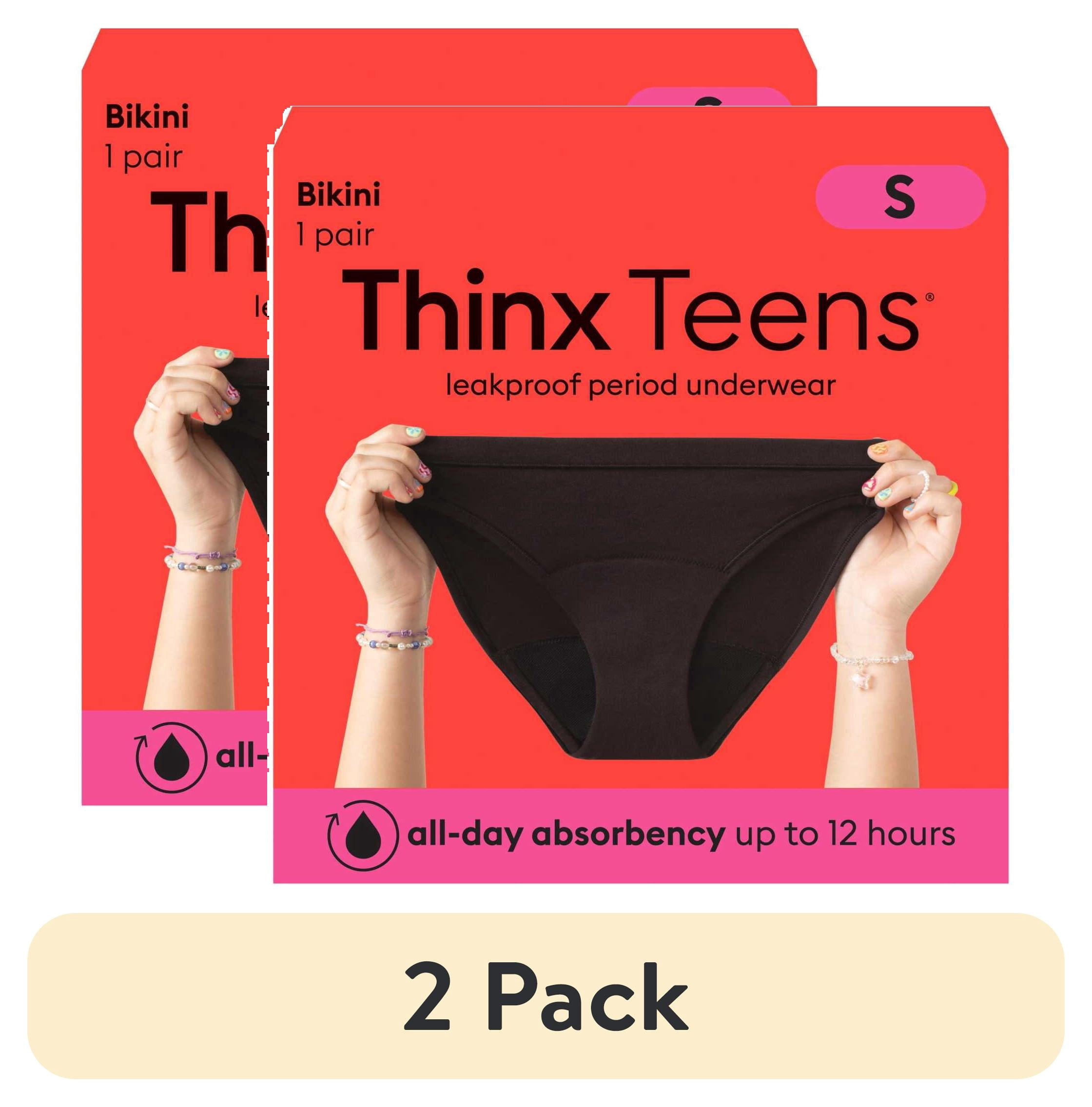 (2 pack) Thinx Teens Period Underwear for Teens, Black, S-XL