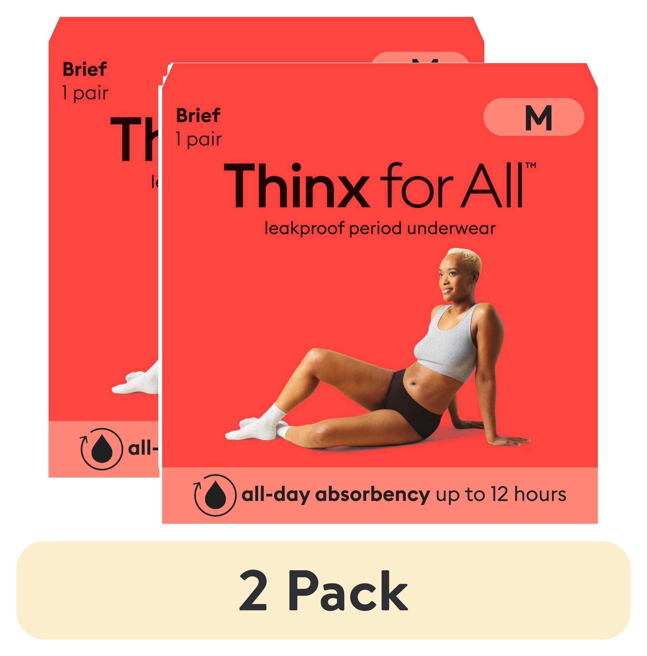 (2 pack) Thinx for All Women's Comfort Brief Leakproof Period Underwear, S-XL, Black