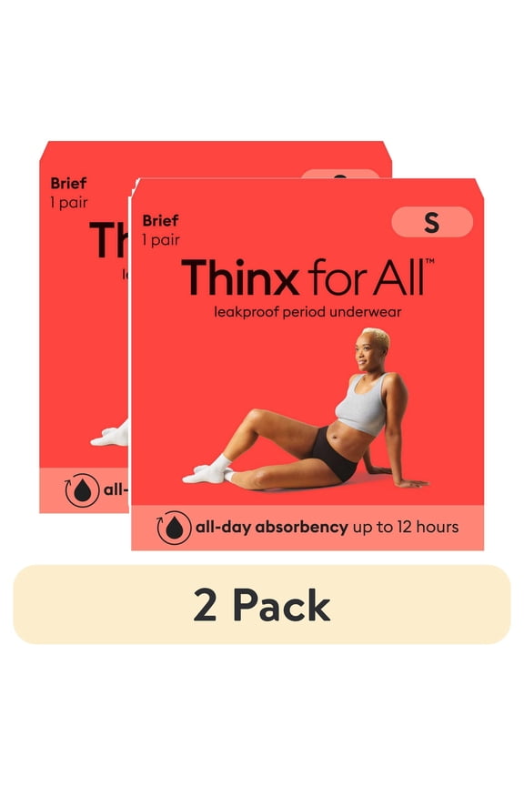 (2 pack) Thinx for All Women's Everyday Comfort Brief Leakproof Period Underwear, S-XL, Black