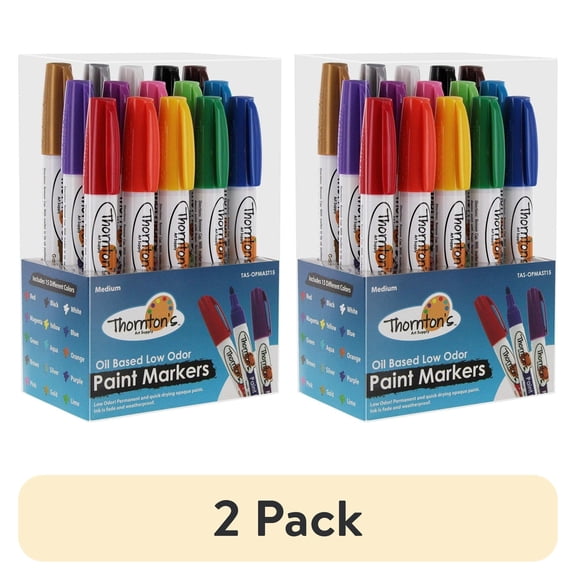 (2 pack) Thornton's Art Supply Oil-Based Paint Marker, Assorted Colors, Set of 15, Choice of Size