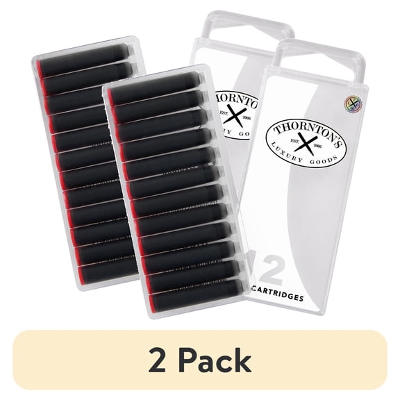 (2 pack) Thornton's Luxury Goods Short Standard International Fountain Pen Ink Cartridges Red Ink Pack of 12 Refills for Classic Calligraphy Pens Compatible With All Brand Neutral PH Smooth Flow Re-Closable