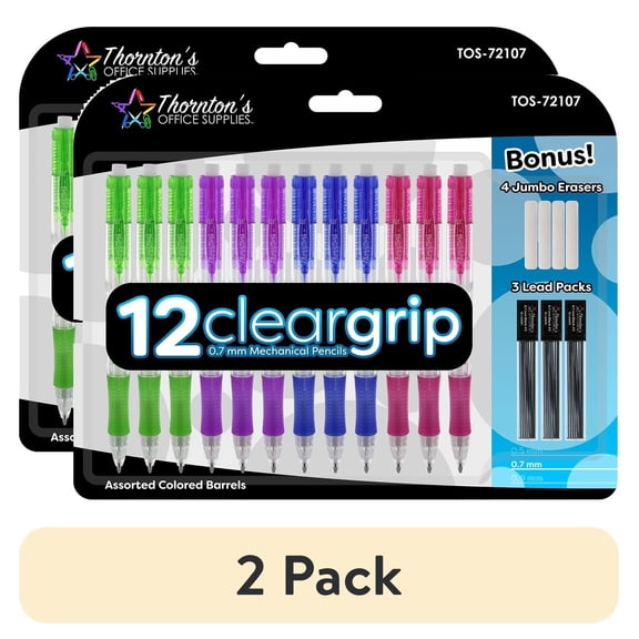 (2 pack) Thornton's Office Supplies ClearGrip Mechanical Pencil Starter Set, 0.7mm, Assorted Fashion Colors, Pack of 12
