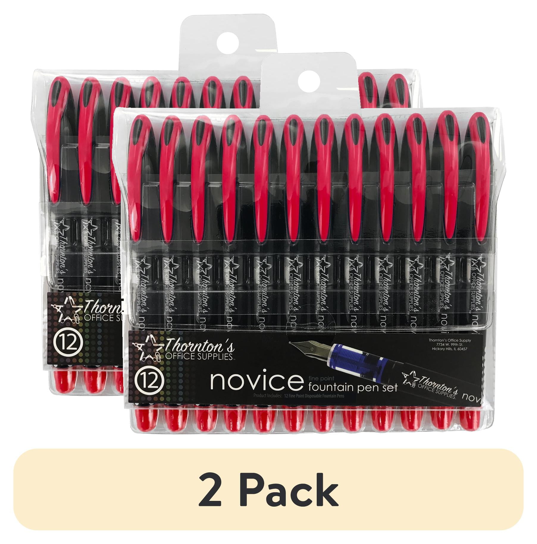 (2 pack) Thornton's Office Supplies Disposable Fountain Pens, Fine Point, 1.4 g, Red Ink, 12 Count, 12 Pack