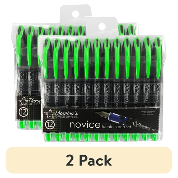 (2 pack) Thornton's Office Supplies Disposable Fountain Pens, Medium Point, Light Green Ink, Pack of 12
