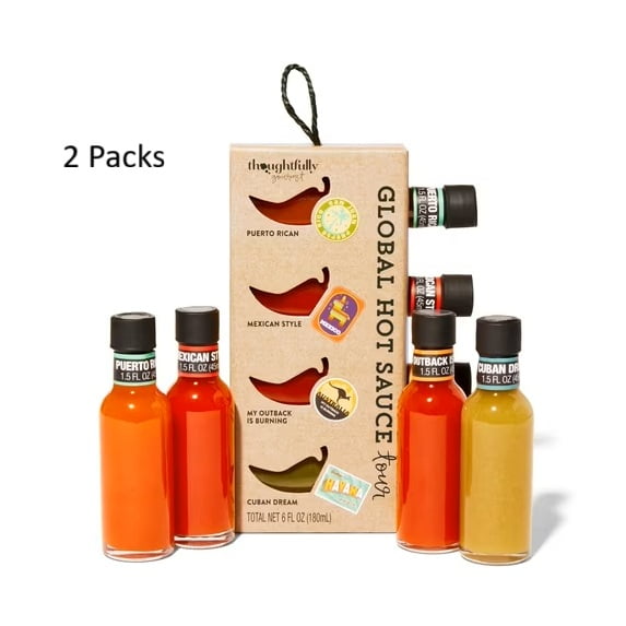(2 pack) Smokehouse by Thoughtfully Global Hot Sauce Variety Pack, Internationally Inspired Flavors Puerto Rican Mango Habanero Mexican Style for Father's Day Gifts, Set of 4