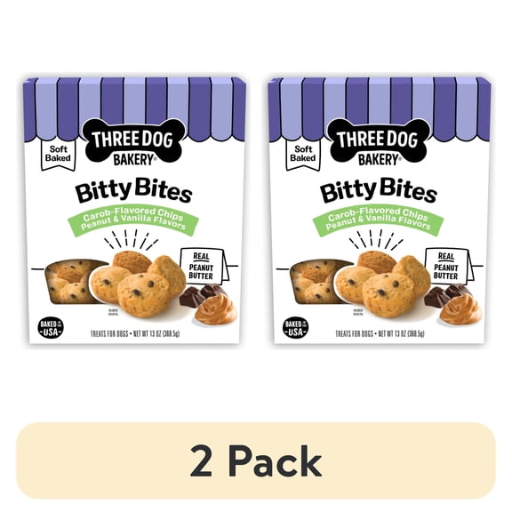 (2 pack) Three Dog Bakery Bitty Bites Trio Soft Baked Cookies for Dogs, 13oz