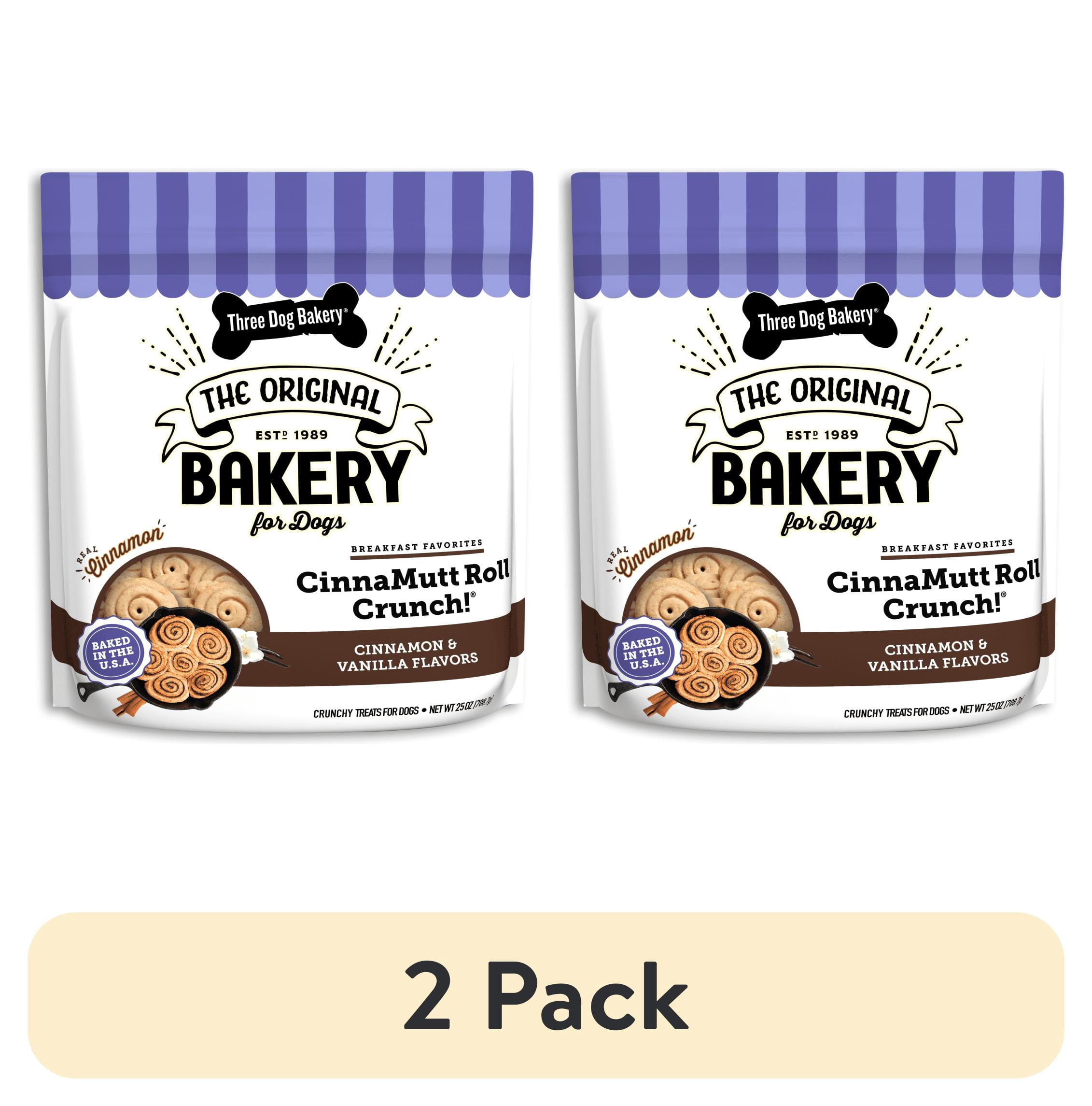 (2 pack) Three Dog Bakery CinnaMutt Roll Crunch, Cinnamon Roll Flavored Crunchy Dog Treat, 25oz