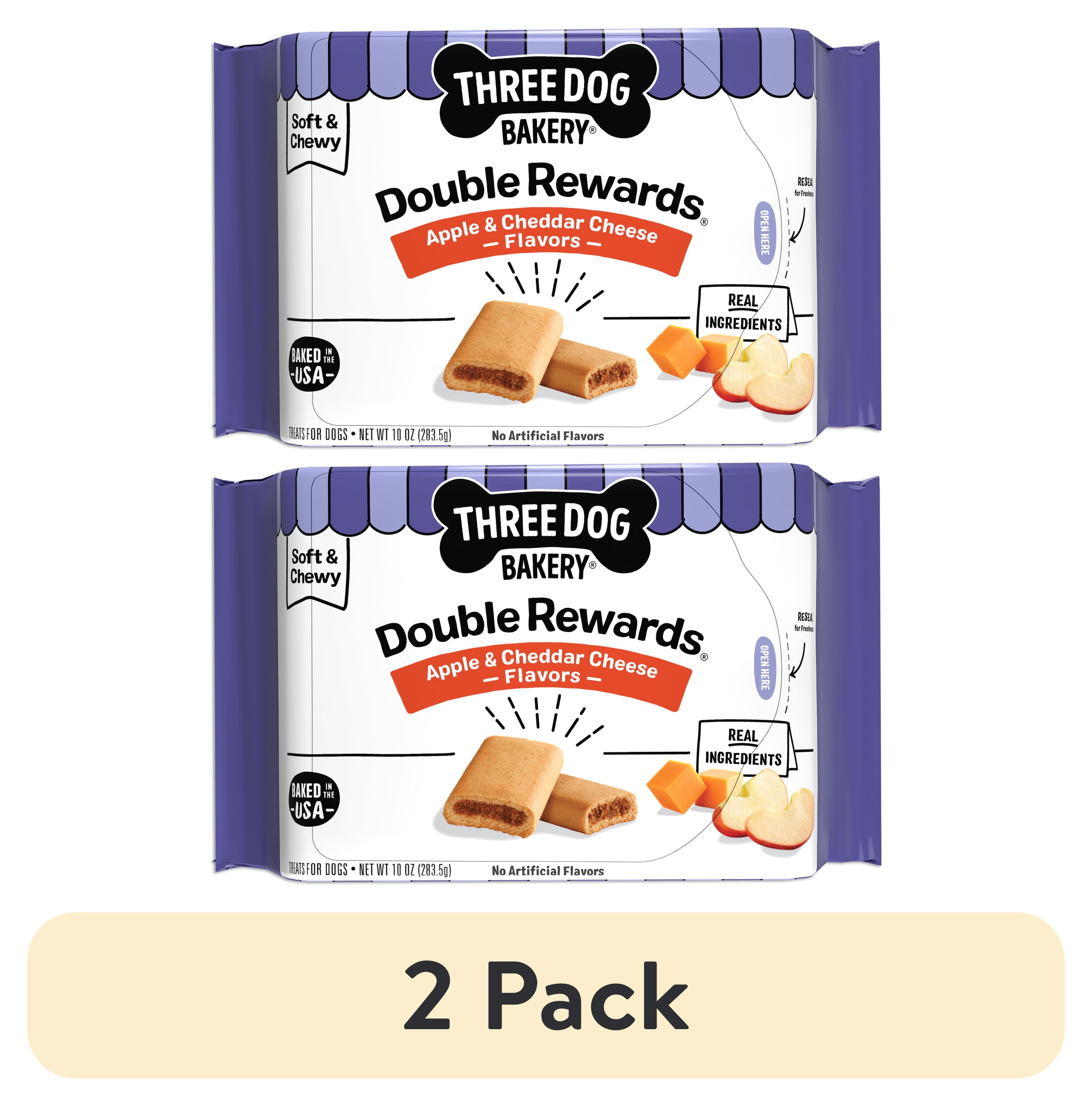 (2 pack) Three Dog Bakery Double Rewards Apple & Cheese Soft & Chewy Treats for Dogs, 10oz