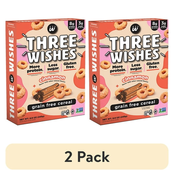 (2 pack) Three Wishes Grain Free Cereal, Cinnamon, Gluten-Free