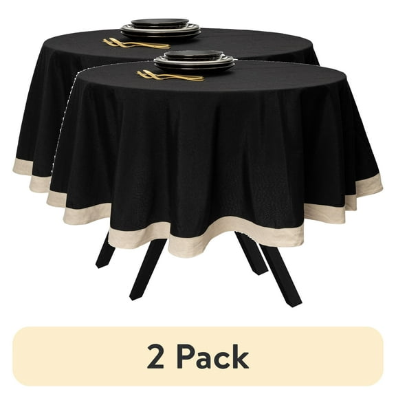 (2 pack) Thyme & Table 102" Rectangle Tablecloth, Black with Gold Border