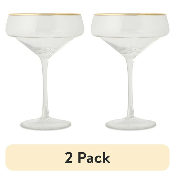 (2 pack) Thyme & Table 14 fl oz Coupe Cocktail Glass with Gold Rim