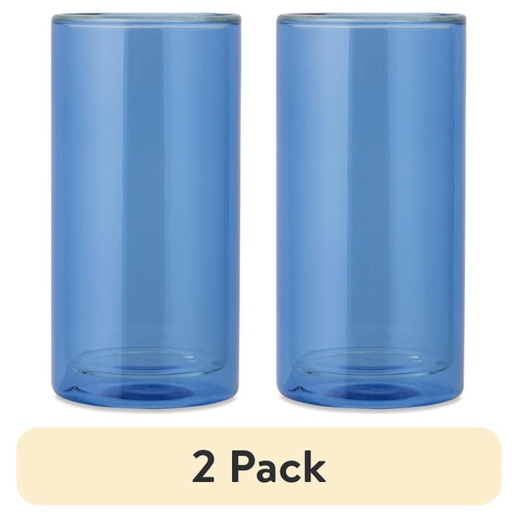 (2 pack) Thyme & Table 16 fl oz Blue Double Wall Drinking Glass