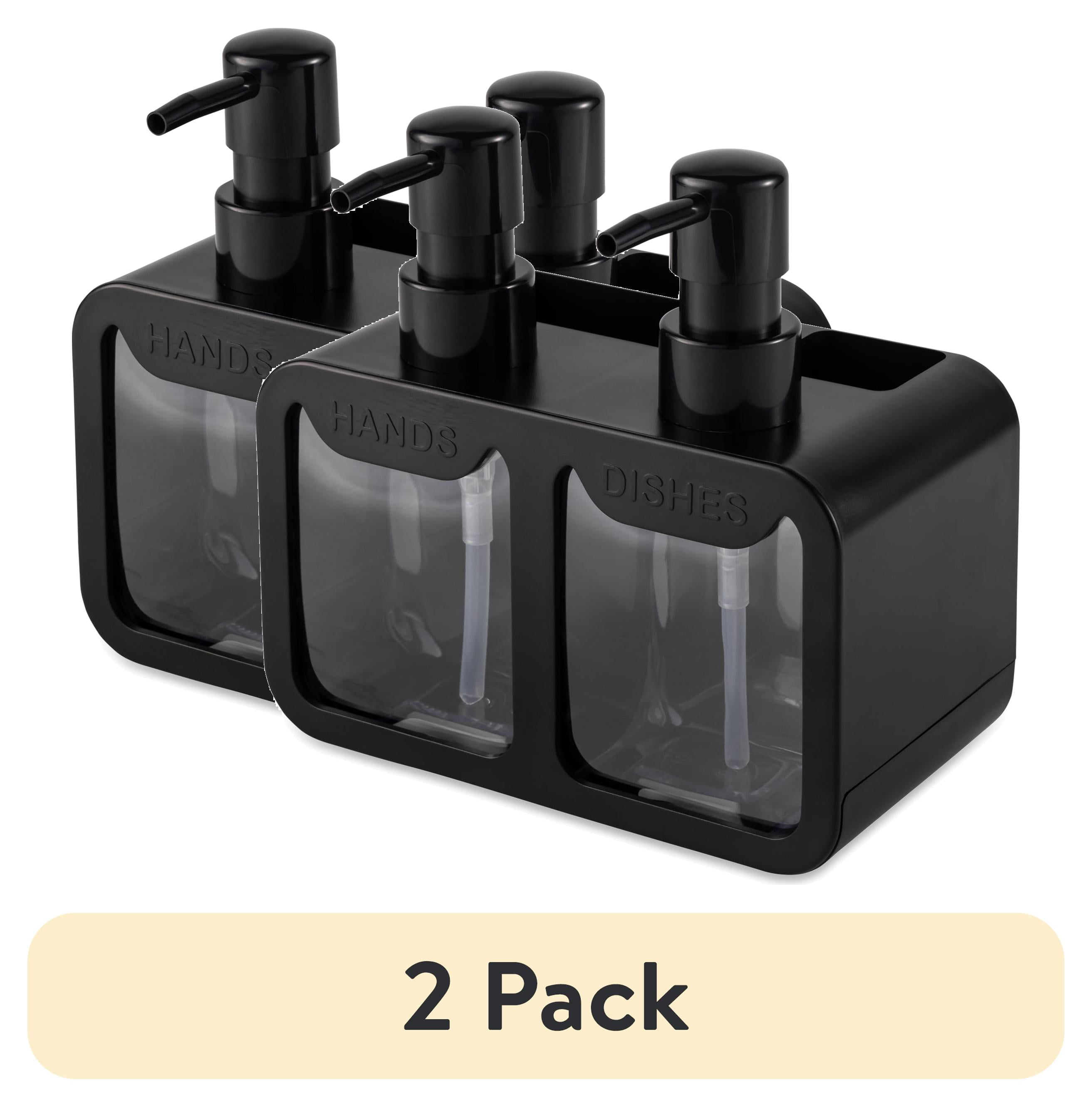 (2 pack) Thyme & Table 2-in-1 Dual Soap Pump and Caddy, Multi-Purpose Sink or Countertop Organizer Caddy, Great for Sponges and Brushes