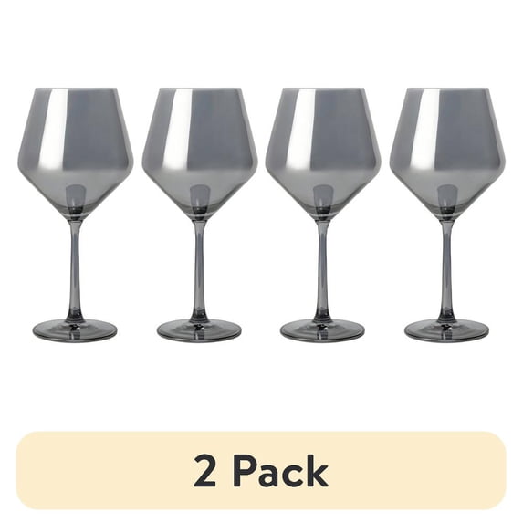 (2 pack) Thyme & Table 23 fl oz Smoke Iridescent Angled Wine Glasses, Set of 4