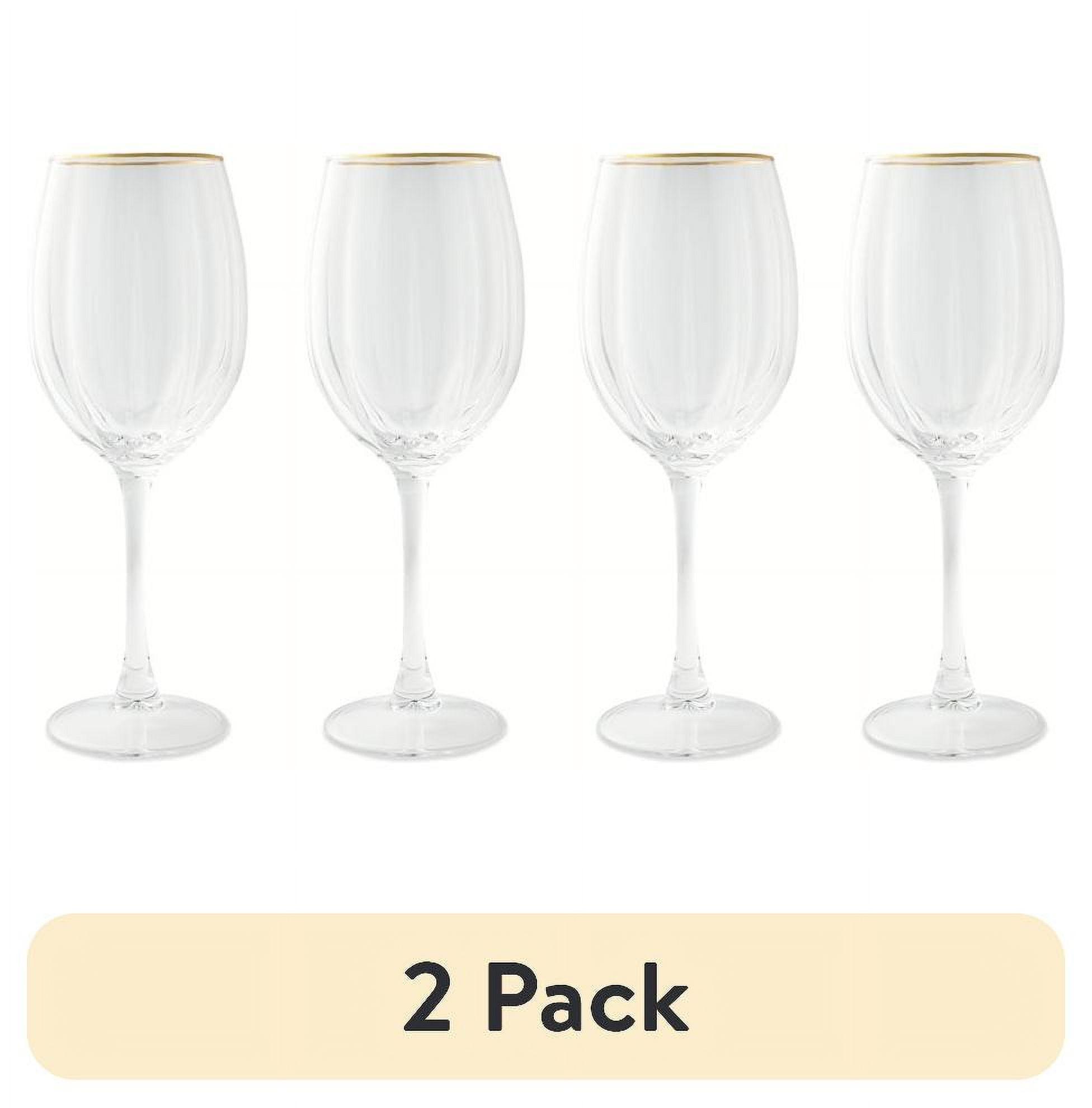 (2 pack) Thyme & Table Scalloped Wine Glasses with Gold Rim, Set of 4