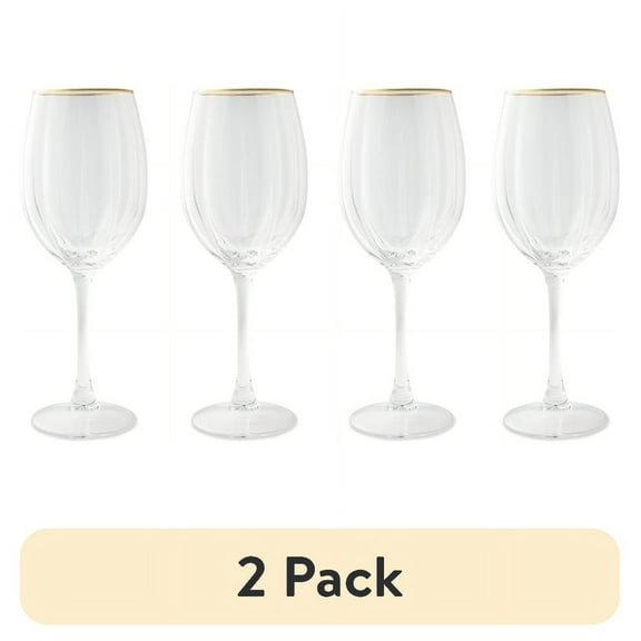 (2 pack) Thyme & Table Scalloped Wine Glasses with Gold Rim, Set of 4