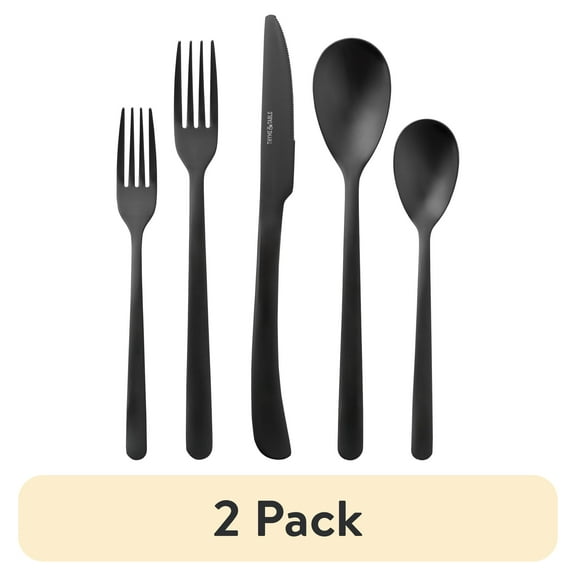 (2 pack) Thyme & Table Royal 40-Piece Black Stainless Steel Flatware Set, Service for 8