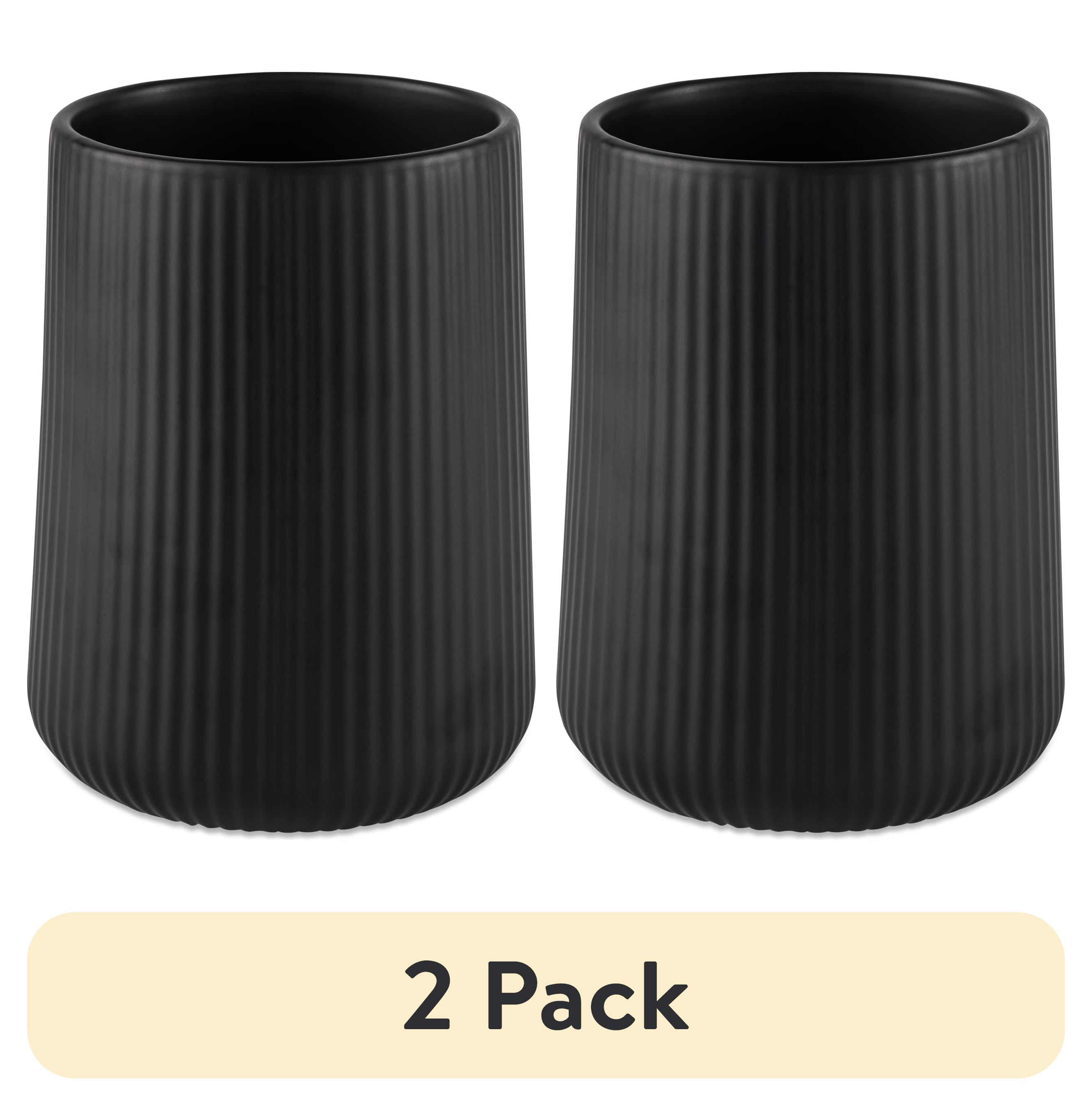 (2 pack) Thyme & Table 6.2" Ribbed Ceramic Kitchen Utensil Holder, Black