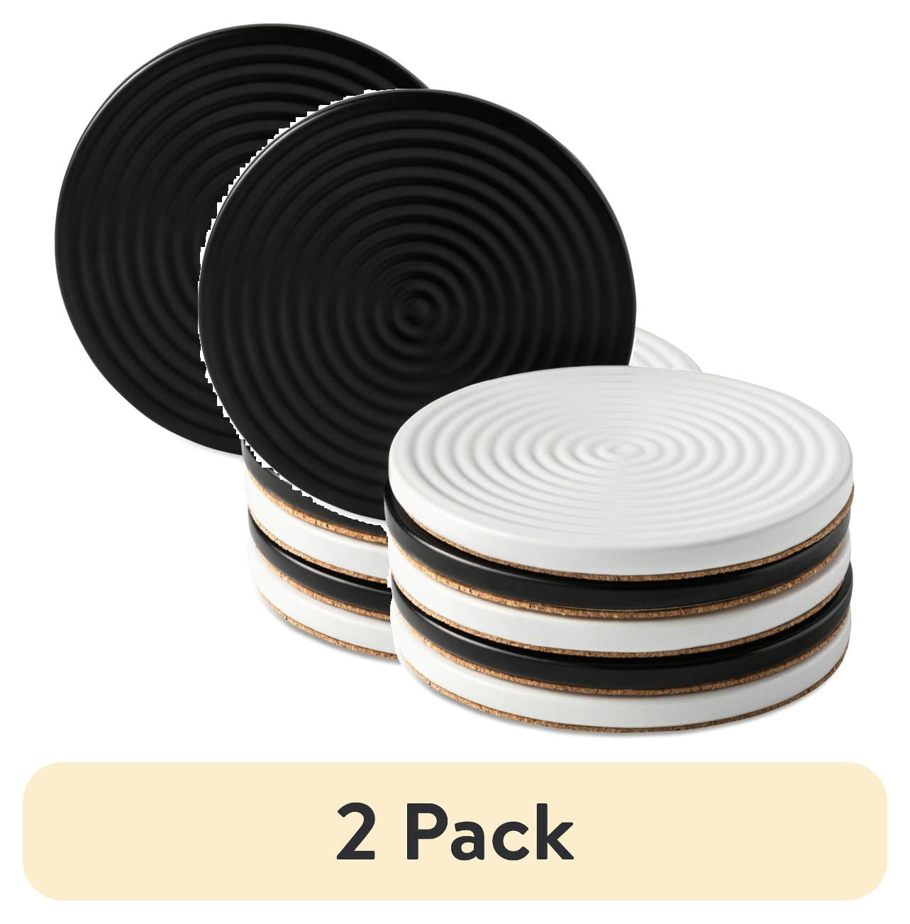 (2 pack) Thyme & Table 6 Pack Ceramic Ribbed Coaster Set, Black